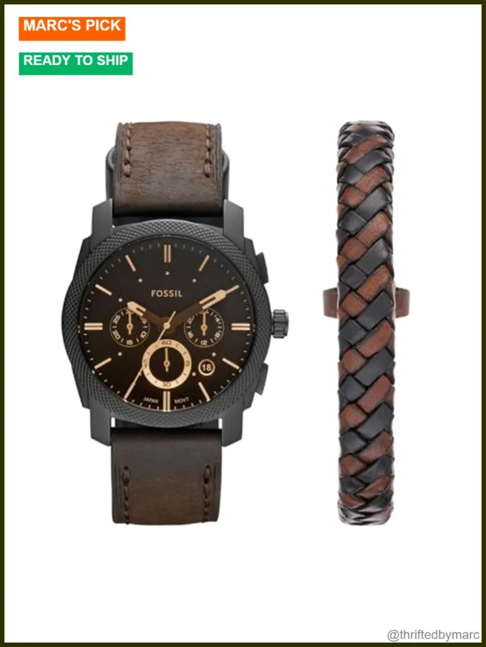 Stainless Steel Chronograph Watch with Genuine Leather Band